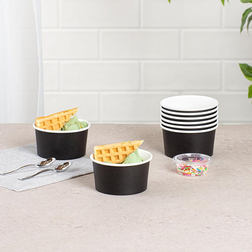 Coppetta 8-Ounce Dessert Cups, 50 Disposable Ice Cream Cups - Lids Sold Separately, Sturdy, Black Paper Frozen Yogurt Bowls, For Hot And Cold Food...
