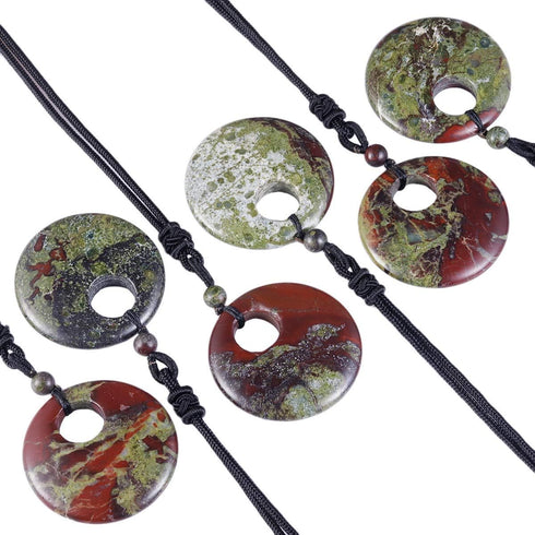 SUNYIK Lucky Coin Pendant Necklace for Women Men, Healing Crystal Amulet Jewelry for Unisex, Donut Round Shaped, Adjustable 18''-28'' strand...