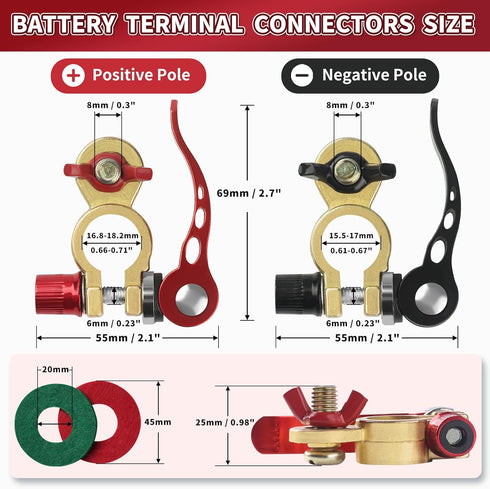 Battery Terminal Connectors 1 Pair, Battery Terminals Brass (M8 x 25mm Bolt), Battery Cable Ends Quick Release, Car Battery Terminal with Anti-Cor...