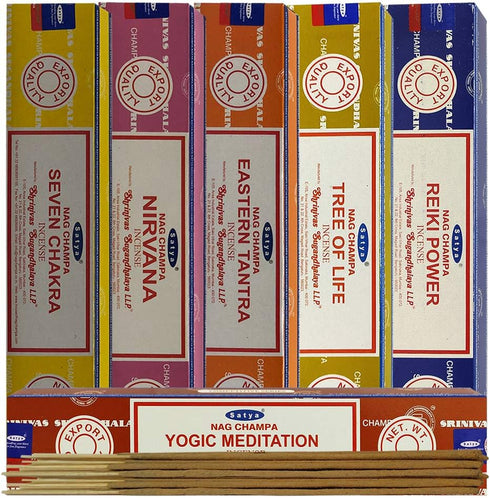 Satya Incense Sticks Variety Pack #6 and Incense Stick Holder Bundle with 6 Spiritual Fragrances...
