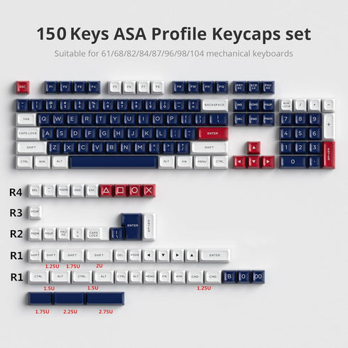 GTSP 150-Keys ASA Profile Keycaps Double Shot PBT Keycap 75 Percent ISO/ANSI Layout for 108 104 87 82 68 61 MX switches Mechanical Keyboard(Snow A...