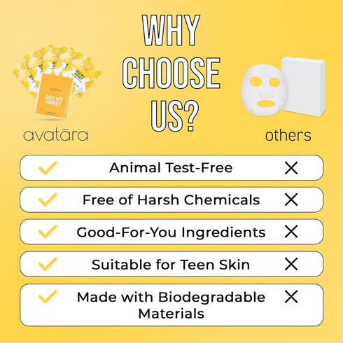 Avatara - Bee My Honey Facial Mask, Hydrating Mask for Teens, Sheet Masks with Honey and Sugar Cane Extract, Face Mask Skincare Made with Natural ...