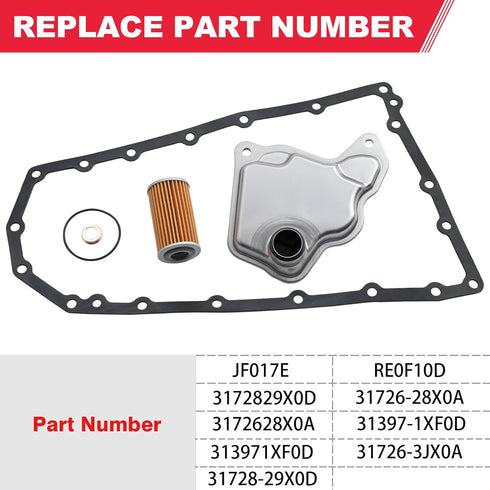 RE0F10D JF017E Transmission Filter Oil Pan Gasket Kit Fit for Nissan Altima Maxima Quest Murano Pathfinder Infiniti Qx60 Replaces# 31728-29X0D 317...