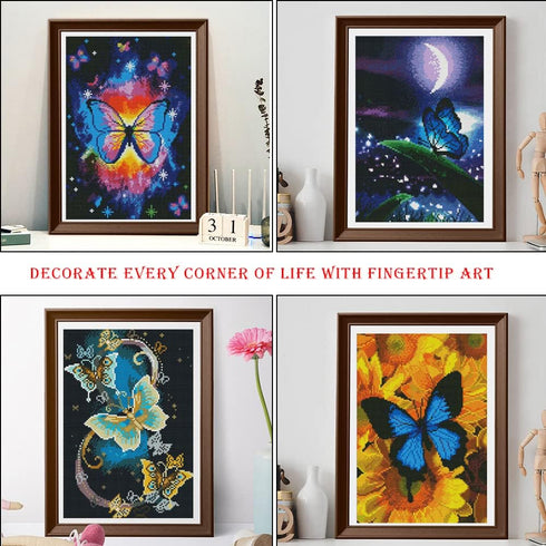 Syjinghao 4 Pack Stamped Cross Stitch Kits for Adults Beginners,Landscapes Butterfly Counted Cross Stitch Kits,Full Range of Needlepoint Stamped K...