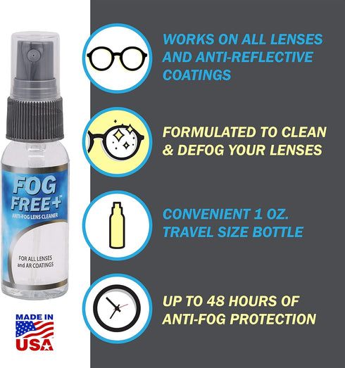 Fog Free Plus Anti-Fog Spray for Glasses - Lens Cleaner and Defogger - Effective on All Lenses and Anti-Reflective Coatings - Prevents Fog on Eyeg...