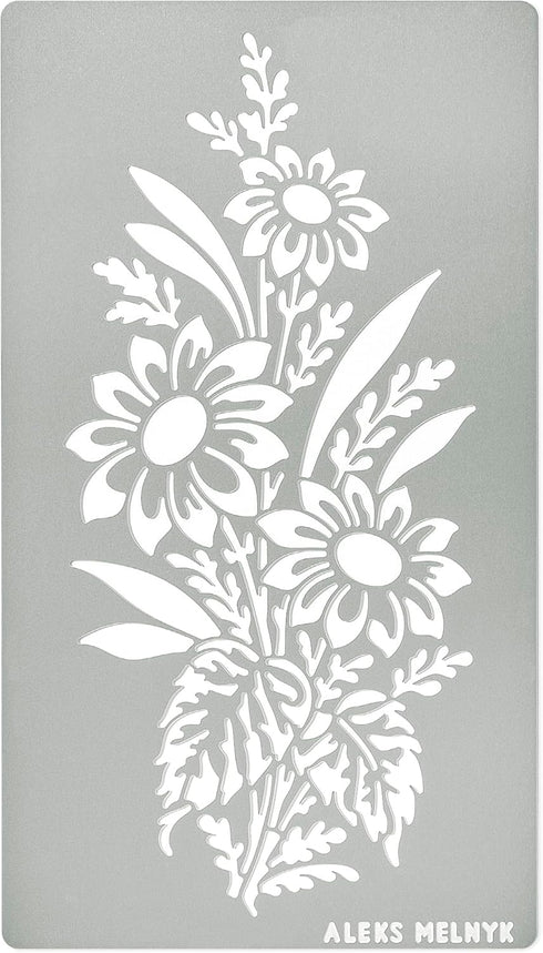 Aleks Melnyk No.273 Metal Stencil, Sunflower in a bouquet with wildflowers, Leaf Blossom, Small Stencil, 1 PC, Template for Wood Burning, Engravin...