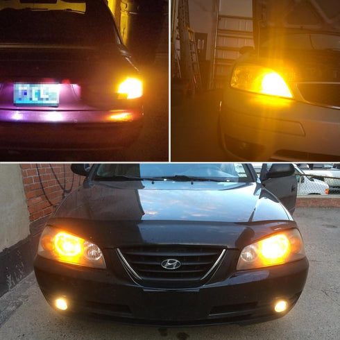 4pcs 900 Lumens Super Bright 9-30V 1157 2057 2357 7528 BAY15D LED Bulbs 3014 54-EX Chipsets with Projector for Turn Signal Lights, Amber Yellow...