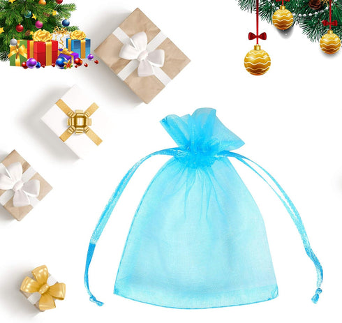 Boshen 100/200PCS Organza Gift Candy Sheer Bags Mesh Jewelry Pouches Drawstring Bulk for Wedding Party Favors Christmas (3" X 4"(100PCS), Teal Blu...