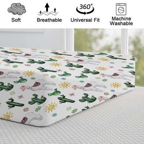 Cute Llama Changing Pad Cover Funny Llama Cactus Leaves Sun Diaper Change Table Sheets for Boys Girls Desert Animal Soft Breathable Stretch Fitted...