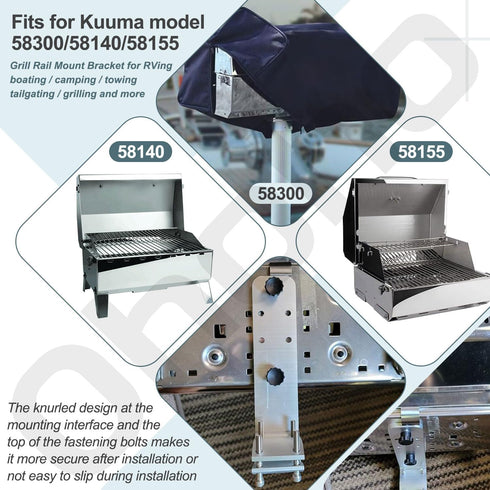 58182 Stow N' Go Grill Rail Mount for Any Kuuma BBQ Grill, Can be Used on 7/8" - 1-1/4" Round Horizontal Railings or on 1-1/4" Square Railings, wi...