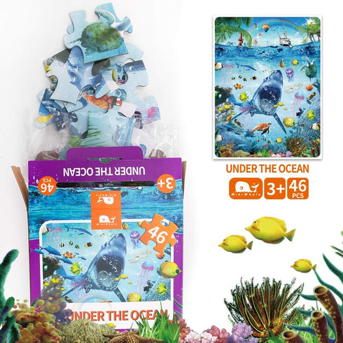 Kids Puzzle for Kids Ages 4-8 Ocean Floor Puzzle/Underwater Shark Pattern Design Puzzle/Raising Children Recognition Promotes Hand-Eye Coordinatio...