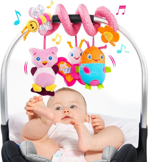 Jollybaby Baby Car Seat Stroller Toys, Plush Activity Hanging Spiral Activity Pram Crib with Music Box, Rattles, Squeaker for Babies Infant Boys G...