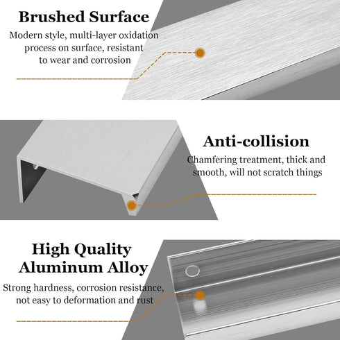 10 PCS Brushed Silver Finger Edge Pulls for Cabinets, Back 5" (128mm) Hole Center Tab Hidden Drawer Pull Handle for Dresser Closet, 5.9"/150mm Len...