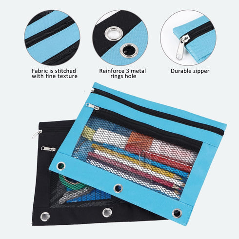 Pencil Pouches, Zipper Binder Pencil Pouch Pen Case With 3 Holes, 3 Ring Zippered Pocket Pencil Pouch for School Office...