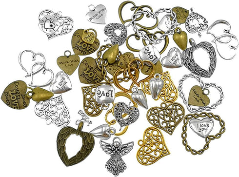100 Grams Assorted Love Heart Shape Punk Steampunk Charm Pendant Connector for DIY Necklace Bracelet Jewelry Making Accessories...