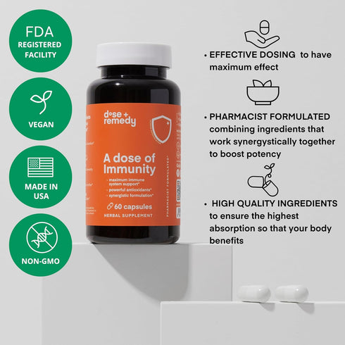 A Dose of Immunity Quercetin with Vitamin C and Zinc, Vitamin D, 500mg Quercetin Bromelain with Echinacea & B Vitamins, Lung Immune Support Supple...