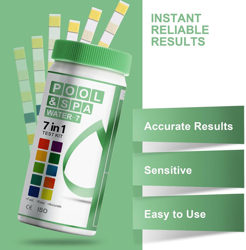 Swimming Pool Test Kit 7 in 1 |100 Pool Test Strips | Pool PH Testing Kit Super Accurate Water Hardness Acid Test Kit Pool Maintenance Kit for Poo...