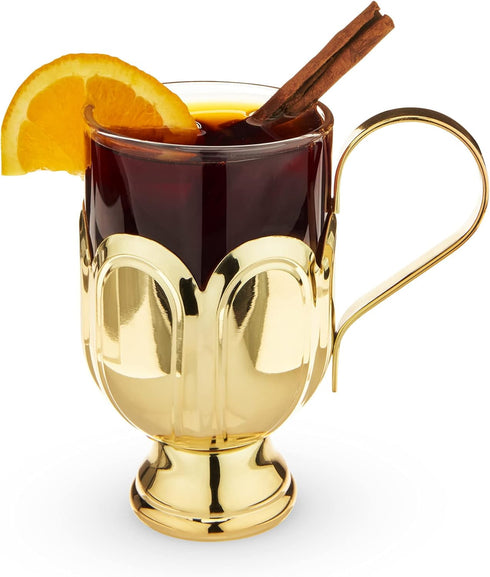Twine Mulled Wine Glass for Hot Toddies and Cocktails, Clear Glass Mug with Gold Plated Stainless Steel Handle, 12 Oz Set of 1...