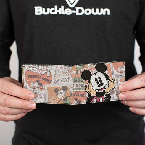 Buckle-Down Men's Disney Wallet, Bifold, Classic Mickey Sitting Pose Close Up Stacked Comics, Vegan Leather, Multicolor, Standard Size...
