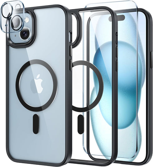 FNTCASE for iPhone 15-Plus Phone Case: Magnetic Clear Military Grade Shockproof Anti Yellowing Slim Phone Cover with Camera Lens Protector & Scree...