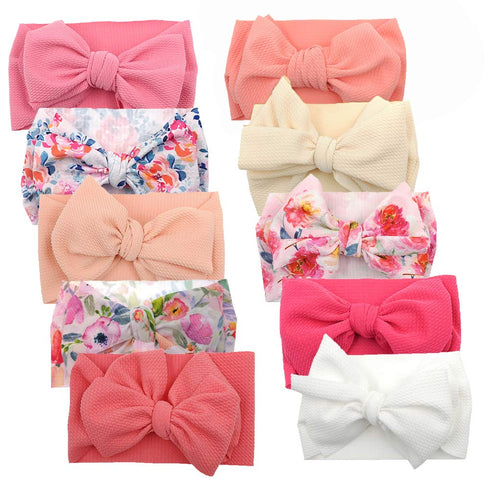 KIDOCHEESE Big Bows Hairbands, 10 Pack - Soft Nylon Hairband with Large Bows for Baby Girls, Newborn Infant Toddlers Kids, Ideal for Securing Hair...