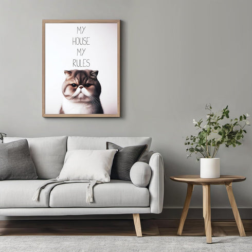 Posterizer 1 pcs-My House My Rules-Funny Art for cat lovers-Comedy Art-Art for Animal Lovers-Decor for Home & Office- UNFRAMED Wall Art...