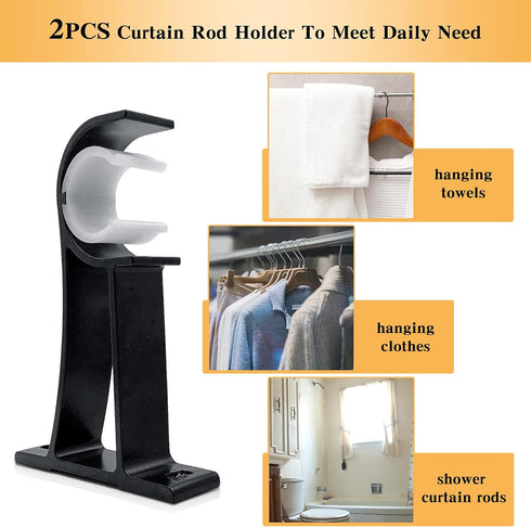 KOLAKO Curtain Rod Brackets, Heavy Duty Black Curtain Rods Holders Hook Hangers for Wall Drapery Rod Bracket Support 1 Inch Rods, 2 Pack...
