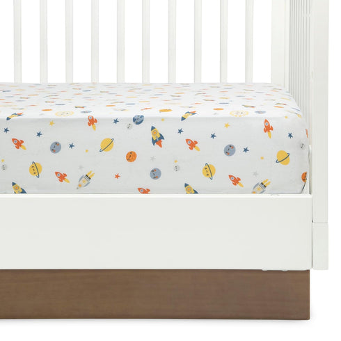 Delta Children Fitted Crib Sheets for Girls and Boys - Crib Sheet for Standard Crib and Toddler Mattresses - 28x52 Inch (Pack of 2), Space Explora...