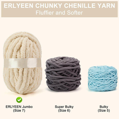 Chenille Chunky Yarn Super Bulky Soft Thick Fluffy Jumbo Giant Washable Polyester Big Yarn DIY for Arm Knit Blanket Cushion Bed Sofa Home Decor,Be...