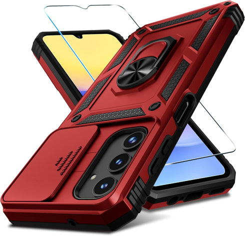 Janmitta for Samsung Galaxy A15 5G Case Built in Slide Camera Lens Cover+Screen Protector+Finger Ring Holder Kickstand,Heavy Duty Shockproof Full ...