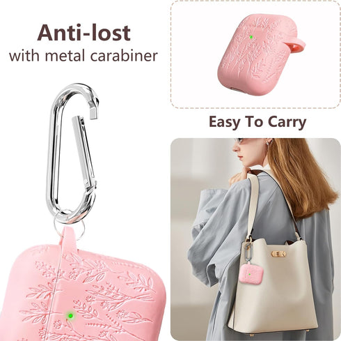 Flower Engraved Case for AirPods 2nd/1st Generation 2019, Soft Silicone AirPods Case Cover for AirPod 2/1 Gen Case Cover Charging Case with Clean ...