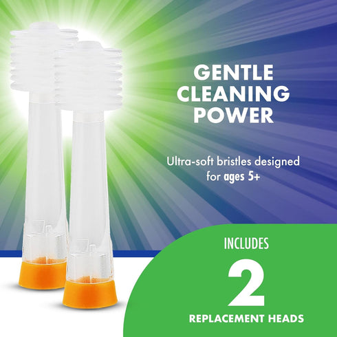 Brilliant Oral Care Kids Sonic Toothbrush Soft Replacement Heads, for Children Ages 5+, Orange, 2 Pack...