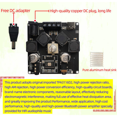 AP50H TPA3116D2 Bluetooth 5.0 Digital Power Amplifier Board AUX 2X 50W Speaker Stereo Audio AMP Module Home Music Input DC12-24V...