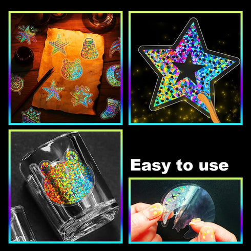 Holographic stars Stickers Glitter Silver Transparent Waterproof Decoration Sticker for DIY Scrapbooking Supplies crafts Phone Case Water Bottles ...