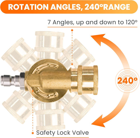 Giraffe Tools Pressure Washer Pivoting Coupler, 7 Angles Gutter Cleaner Attachment, 240 Degree Rotation, 1/4“ Quick Connect, 4000 PSI...