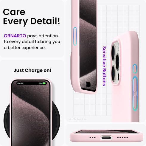ORNARTO Compatible with iPhone 15 Pro Case 6.1", Liquid Silicone 3 Layers Full Covered Soft Gel Rubber Cover, Shockproof Protective Slim Phone Cas...