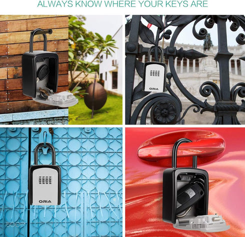 ORIA Key Lock Box, Key Safe Box, 4 Digit Combination Key Storage Lock Box Waterproof, 5 Keys Capacity with Removable Shackle for Indoor Outdoor, S...