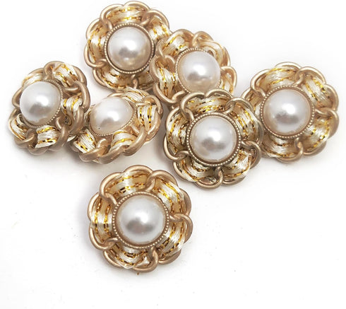 Faux Pearl Sewing Shank Buttons Hollow Edge White Ribbon Interweave Metal Base 20 Pcs - 18mm, 23/32"...