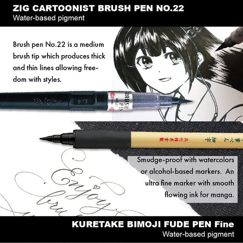 Kuretake Zig Inktober Special Set, Illustration Basic Set 2, 4 Black Markers and 1 White Brush Pen, for Manga Drawing, Lettering and Calligraphy, ...
