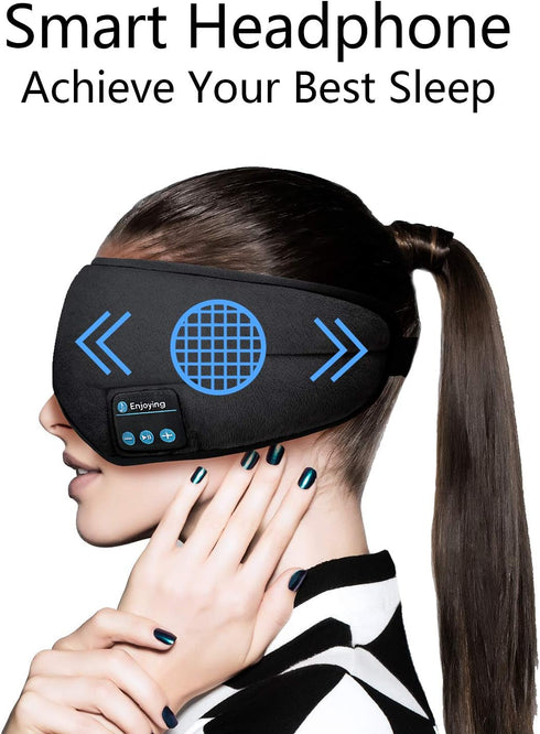 Wireless Sleep Mask,SKEYEOL Sleep Headphones,Adjustable&Washable Music Travel Sleeping Headset with Built-in Speakers Microphone Hands-free for Ai...