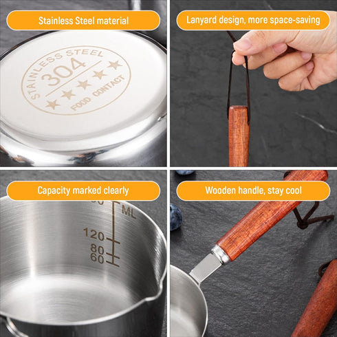 Stainless Steel Sauce pan, Mini Milk Warmer Pot Soup Pan with Wooden Handle Small Saucepan for Butter Warmer Heating Milk Cooking Sauce (125ml)...