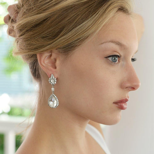 Mariell Gold Clip-On Earrings with Austrian Crystal Teardrop Dangles - Prom & Bridal Chandelier Clip Ons...