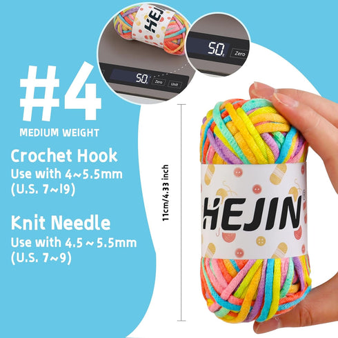6x50g Rainbow Yarn for Crocheting and Knitting; 6x66M Rainbow Yarn with Easy-to-See Stitches; Worsted-Weight Medium #4; Yarn for Beginners Crochet...