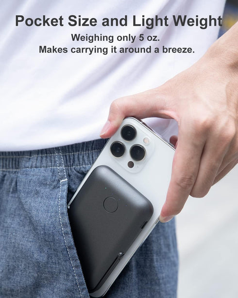 MGG Magnetic Battery Pack PD 20W for MagSafe 5000mAh Wireless Portable Charger with Foldable Stand - Mag-Safe Power Bank Fast Charging with USB C ...