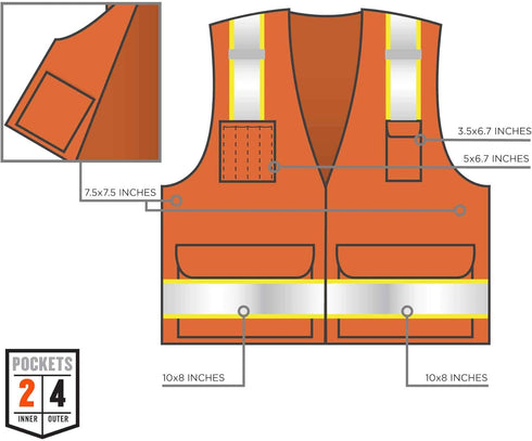 Ergodyne - 24069 GloWear 8248Z ANSI Two-Tone Surveyors Reflective Safety Vest, Orange, 4XL/5XL...