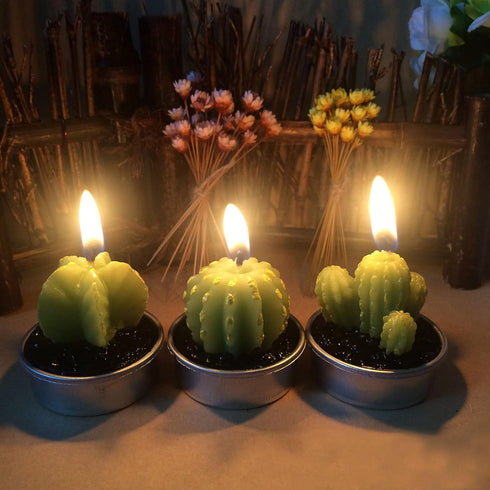 Ornerx 1.5" Cute Cactus TeaLights 6 PCS Succulent Decorative Candles...