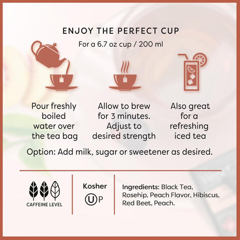 Wissotzky Sunny Peach Black Tea, 20 Tea Bags | Antioxidant Rich | Fruity Delight | Black Tea Bags...