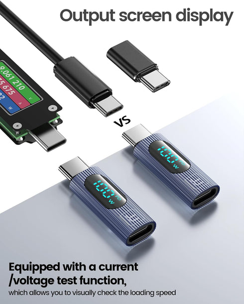 USB C Adapter, 2Pack 100W USB C Female to USB C Male Extension Adapter Type C Power Meter Tester with Digital Display for iPad Pro iPhone 15 Pro M...