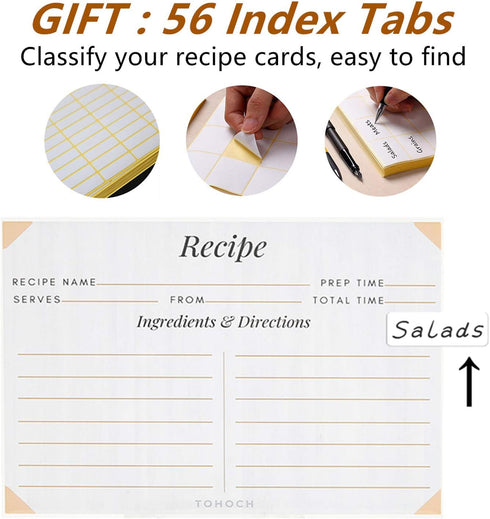 4x6 Recipe Card Protectors, 105 PACK Thick Recipe Card Covers Clear with 56 Divider Labels, Plastic Recipe Card Sleeves 1 Pockets Per Page Fit int...