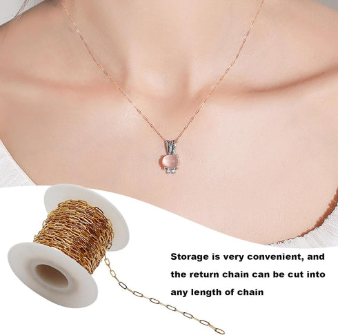 DIY 10M 32.8 Feet Gold Chain Roll Chains Stainless Steel Cable Chain Necklace Chains with Jump Rings Lobster Clasps for Women Adults Jewelry Makin...